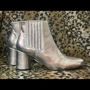 Silver Leather Chelsea Booties